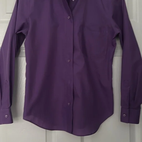 Foxcroft Non-Iron Button-Up Purple Shirt Size 4P - Picture 3 of 8